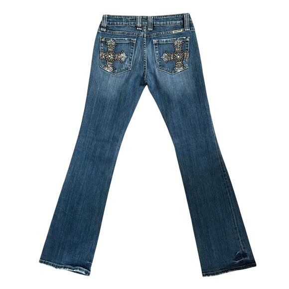 Miss Me JP4788G Bootcut Womens Jeans 28 33 Cross Embroidered Studded Blue - Picture 5 of 8